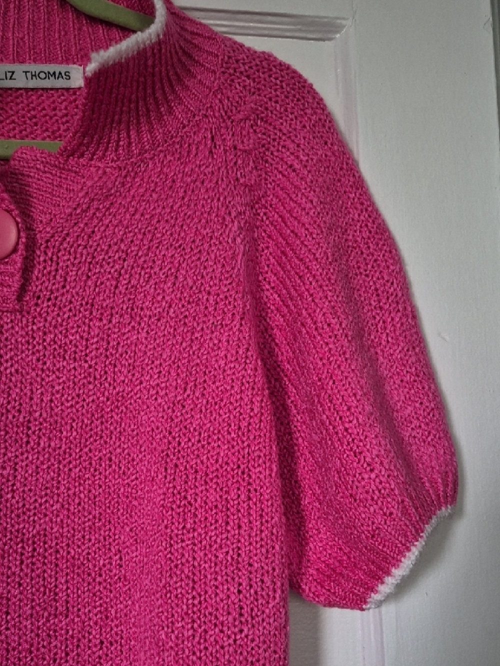 Vintage Pink Short Sleeve Crew Polo Sweater Grannycore Cottagecore 80s Large - Picture 3 of 12